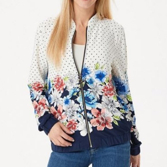 Susan Graver Printed Liquid Knit Bomber Jacket - Picture 1 of 2
